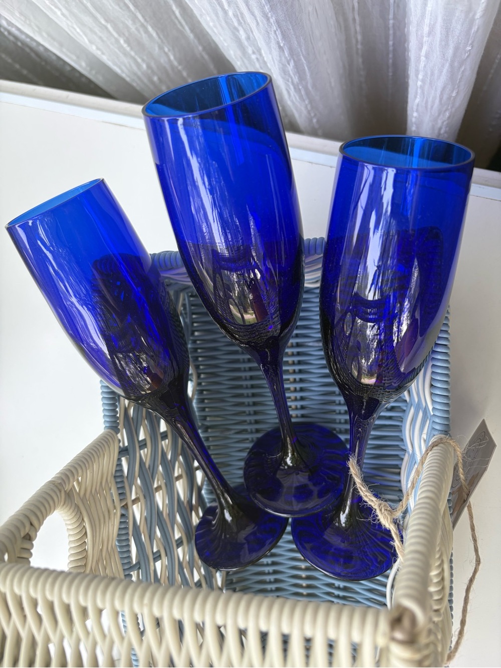 Set of 3 Vtg Libbey Premiere Cobalt Blue Champagne Flutes Glasses 8.75" Marked